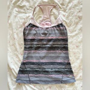 ALO Yoga Women's  Stripes and Mesh Tank EUC Size Small  Pink and Gray